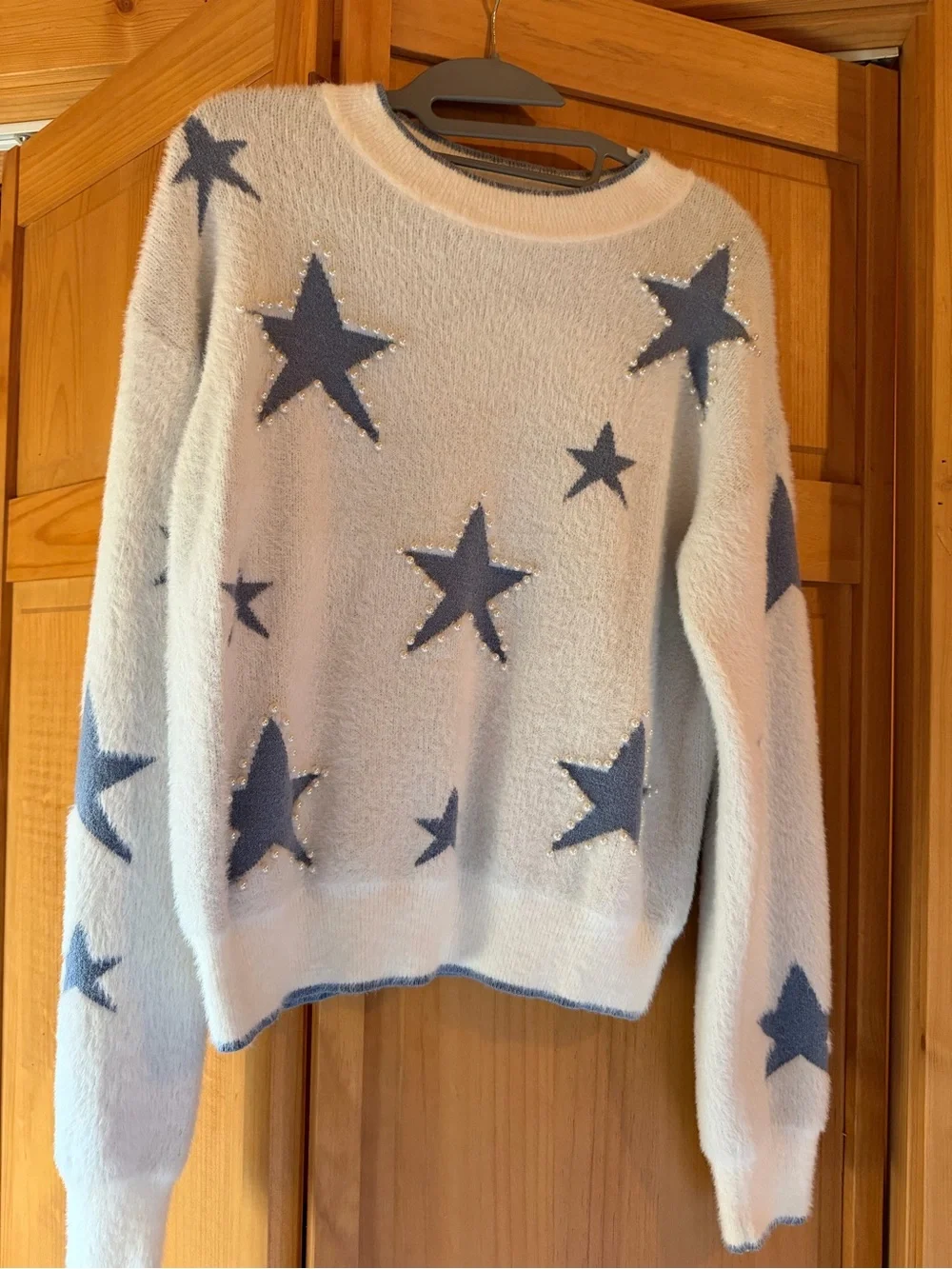 Star Pattern Crewneck Sweater - Blue Stars on white